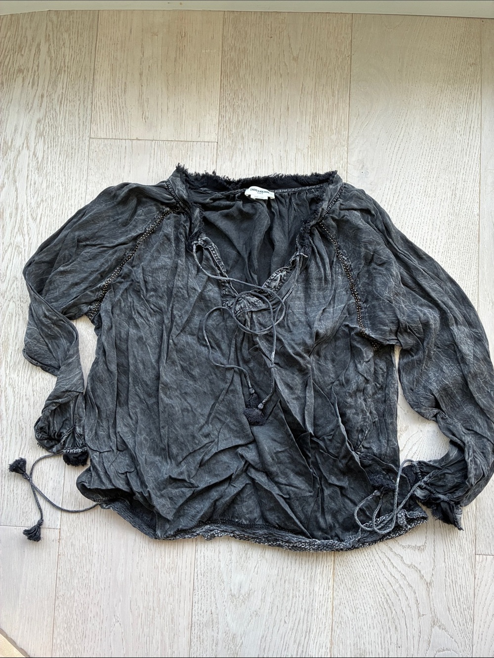 Zadig & Voltaire Black Lace-Up Boho Blouse
